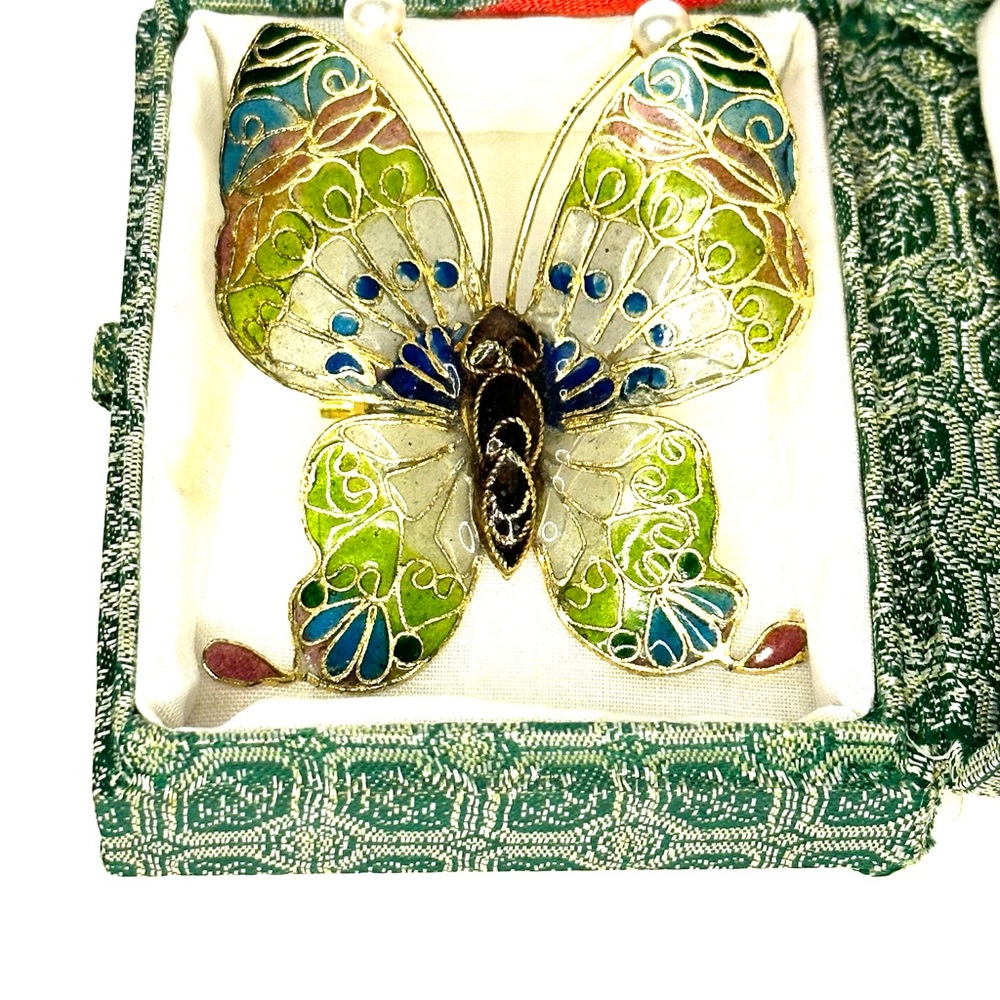 Cloisonné Butterfly Multi Colored Stained Glass Look Enamel Brooch Pin
